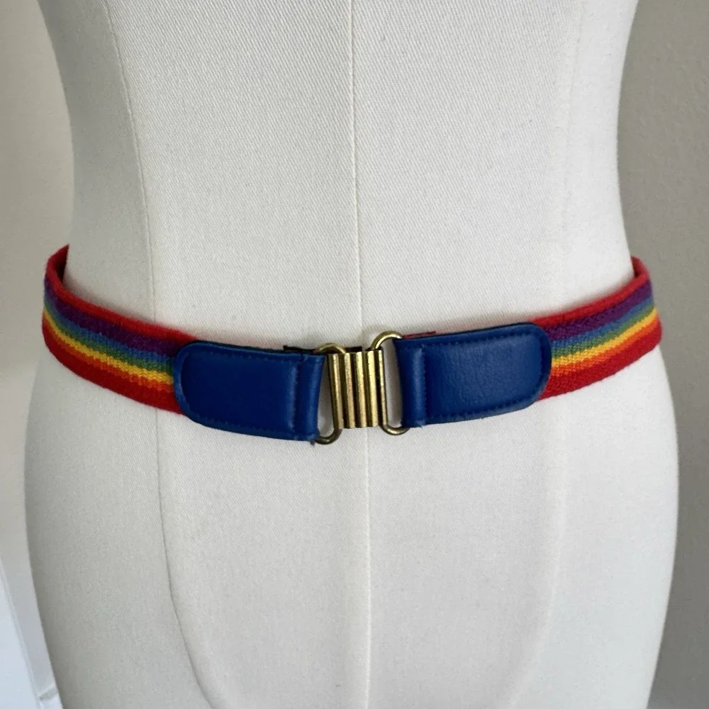 Vintage 70s 80s Colorful Rainbow Stretchy Belt Women's Size 28/29 Retro Happy